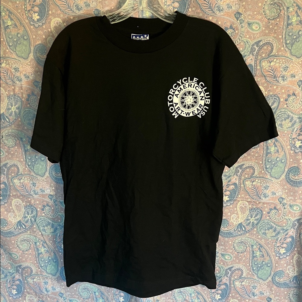 Men's Medium • Union-Made 100% Cotton Black Graphic Tee motorcycle club, USA
